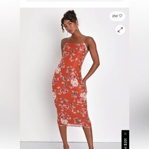 Elegant Floral Backless Midi Dress in Orange